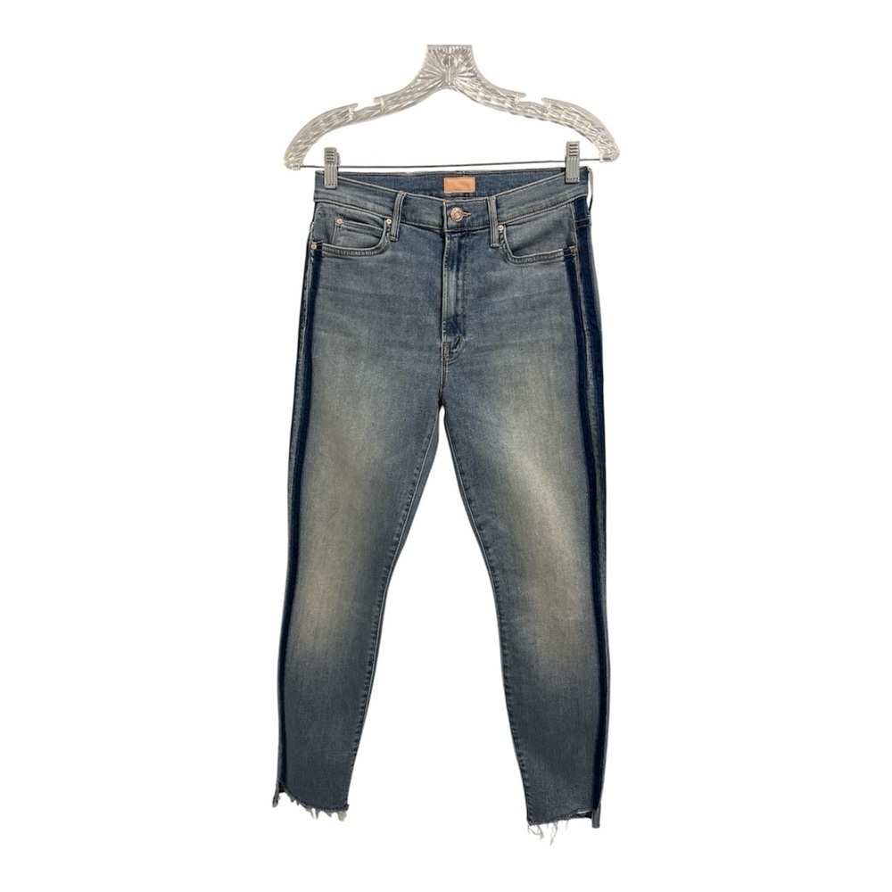 Mother Stunner Zip Ankle Step Fray Womenβs 29 Blue Light Kitty Racer Denim